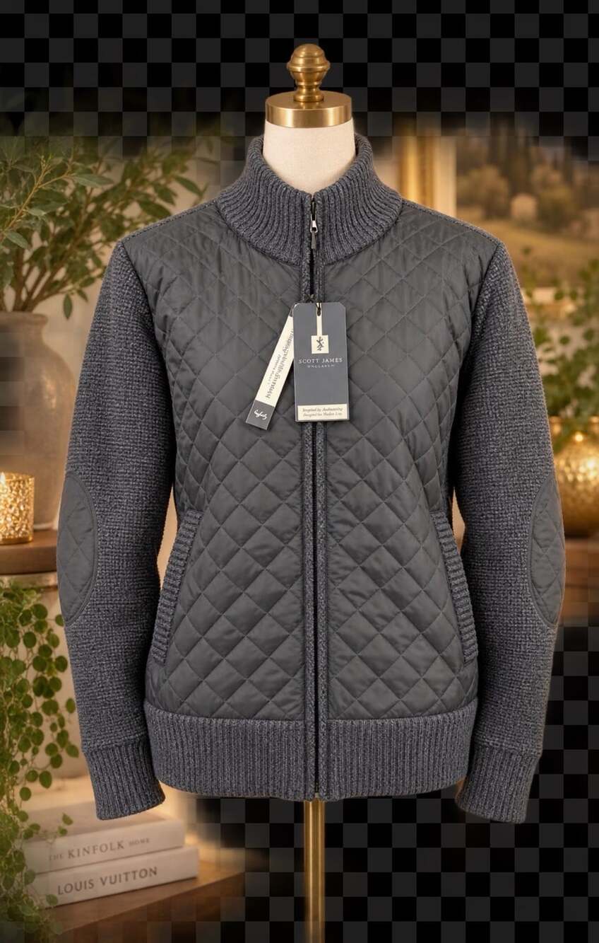 Scott James England Knit Quilted Panel Zip Up Jacket